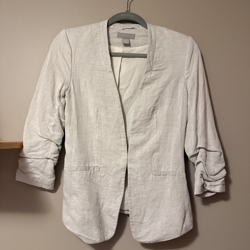 H&M Classic Minimalist Beige Linen Blend Blazer Women's US size 2